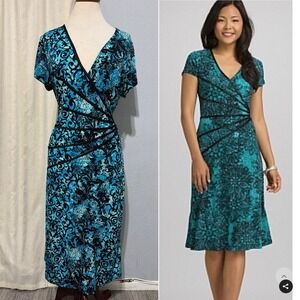 Connected Apparel Green Blue Artsy Stretch Jersey Drape Dress 16 Forrest Fairy